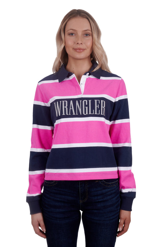 Wrangler Ladies Hattie Fashion Stripe Rugby - Navy/Pink - X4W2577074