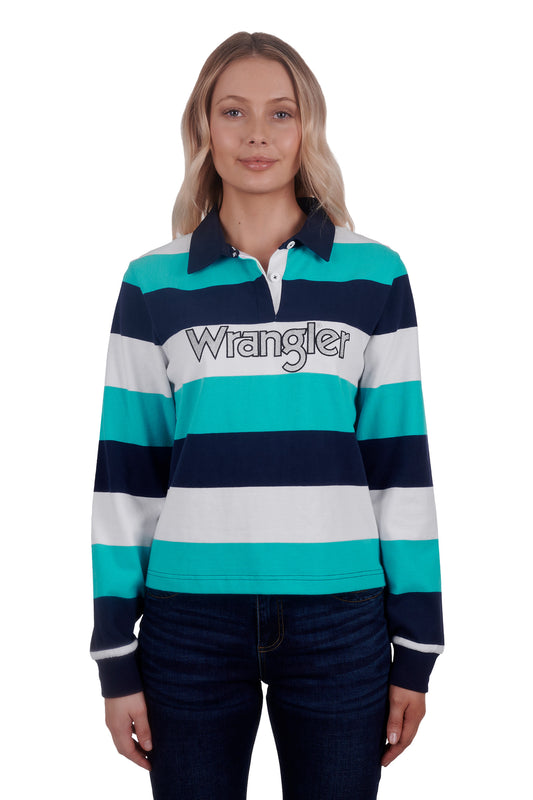 Wrangler Ladies Briana Fashion Stripe Rugby - Navy/Aqua - X4W2577080