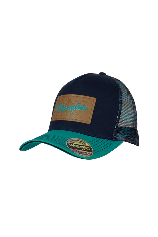 Wrangler Zoe High Profile Ponytail Trucker Cap - Navy/Teal - X4W2995CAP