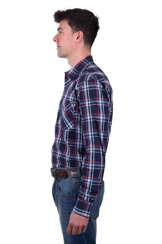 Wrangler Mens Hugo Check Western L/S Shirt - Navy/Red