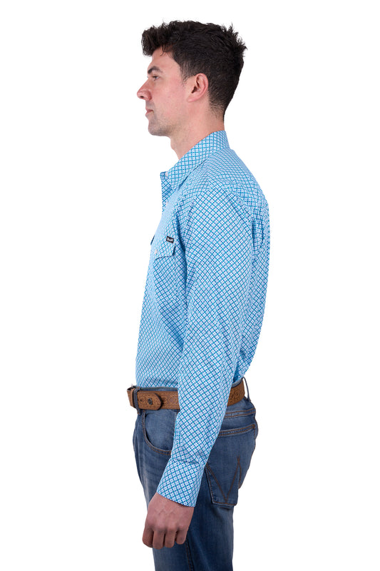 Wrangler Mens Jude Print Western L/S Shirt - Blue/Teal - X5W1112226