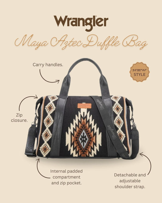 Wrangler Maya Aztec Duffle Bag - Black - X5W2994BAG