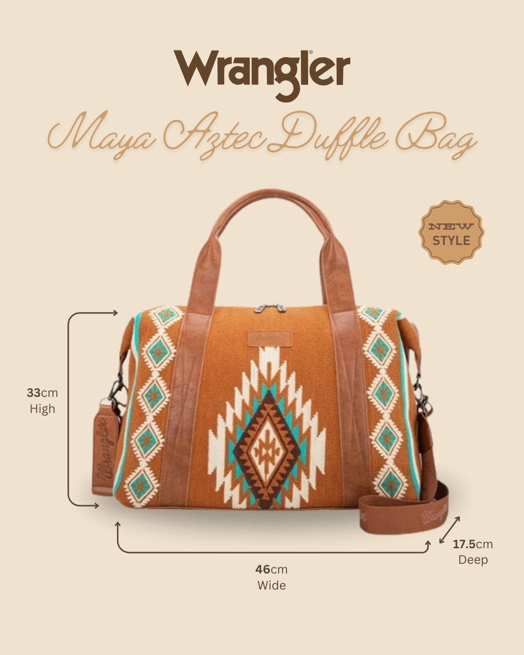 Wrangler Maya Aztec Duffle Bag - Tan - X5W2994BAG
