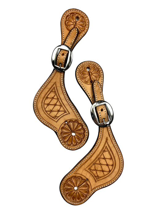 Ezy Ride Spur Strap Shaped with Diamond Stamping and Flower - Natural - NE-AE-156