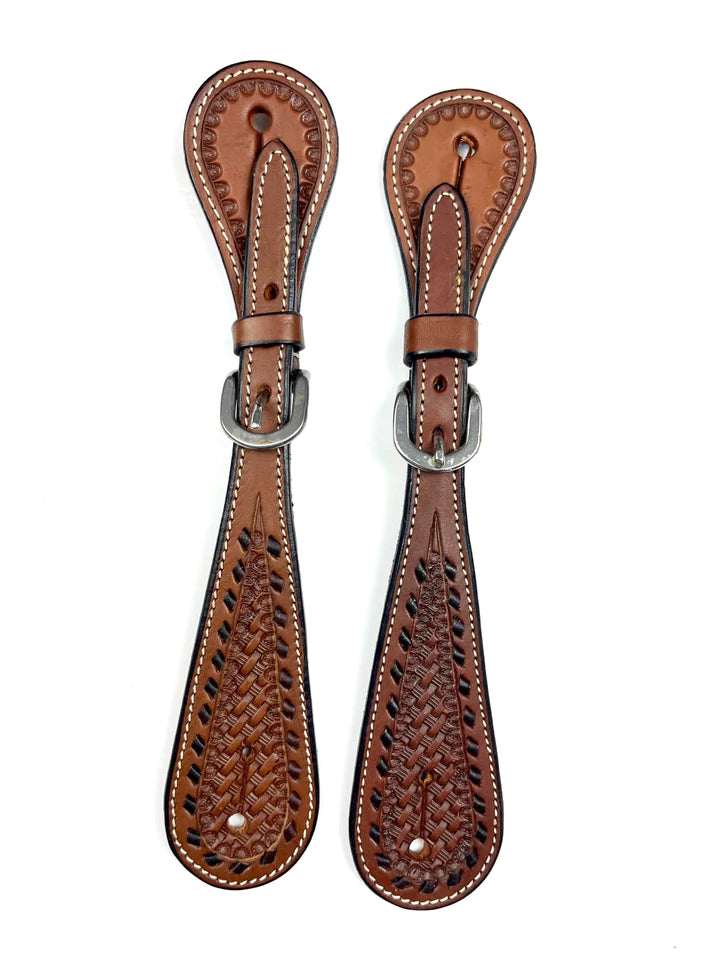 Ezy Ride Spur Strap with Stamping and Laced Border - Chocolate - NE-AE-160