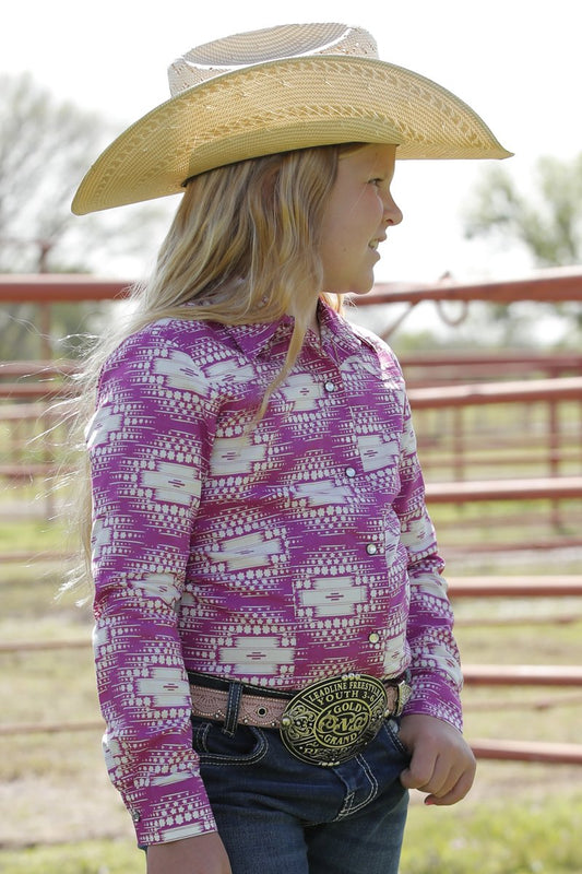 Cruel Girl Girls Southwestern Pink Print Snap Front L/S Shirt