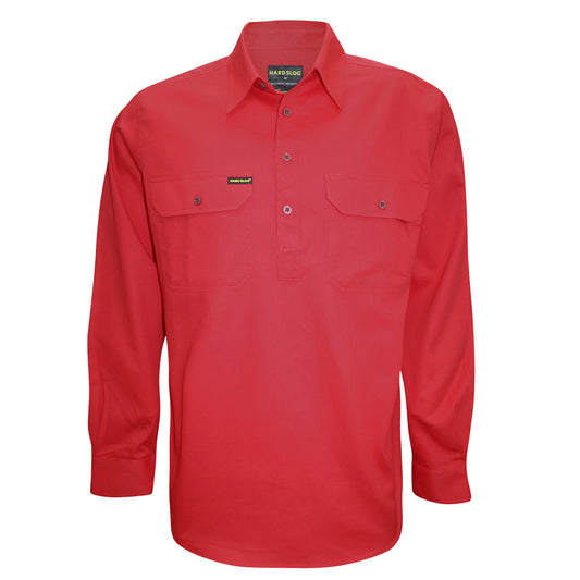 Hard Slog Mens H/Plkt L/S Shirt - Bright Red -HCP1101002