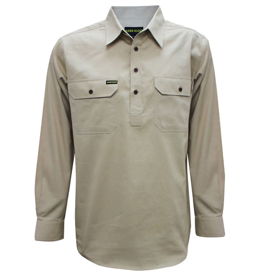 Hard Slog Mens H/Plkt L/S Shirt - Stone -HCP1101002