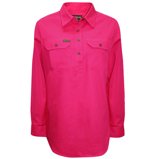 Hard Slog Ladies Half Plkt L/S Shirt - HCP2101002 - Bright Pink