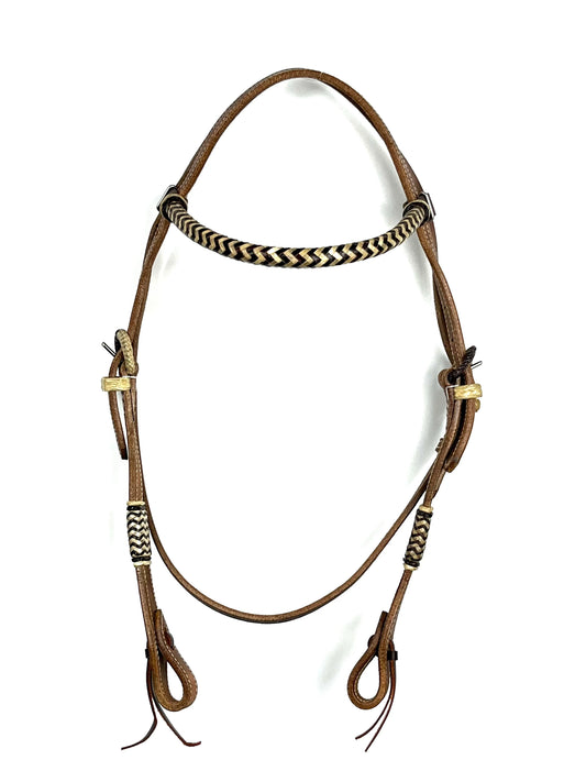 Ezy Ride Bridle Brow Harness Leather with Rawhide Plaited Brow and Buckles - NE-L-215