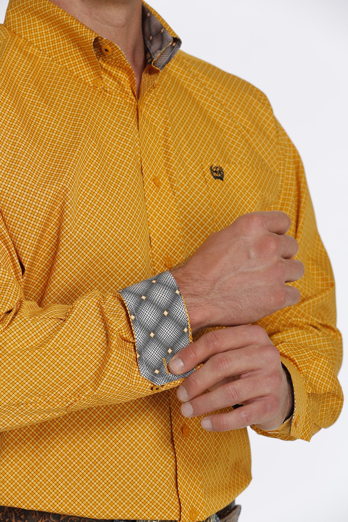 Cinch Mens Geometric Print Button Down Western Shirt - Gold - MTW1105448