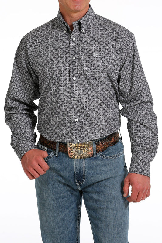 Cinch Mens Geometric Print Button Down Shirt - Navy - MTW1105604