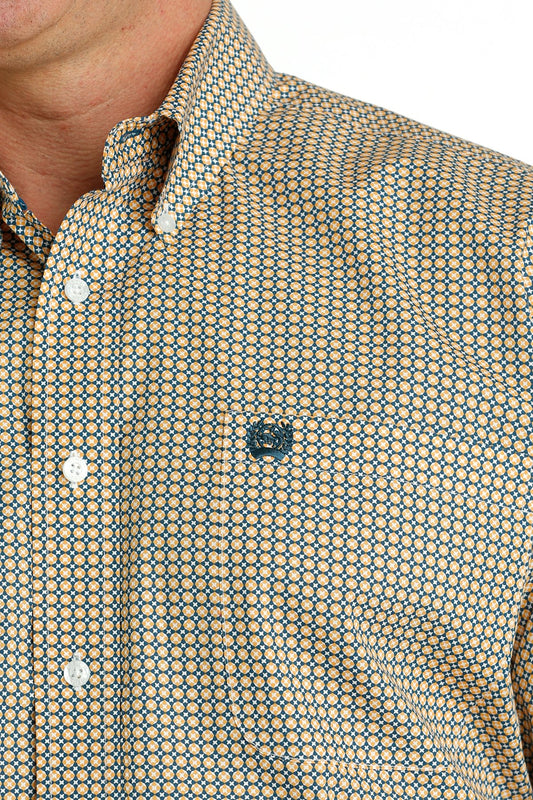 Cinch Mens Medallion Print Button Down Shirt - White/Blue - MTW1105660