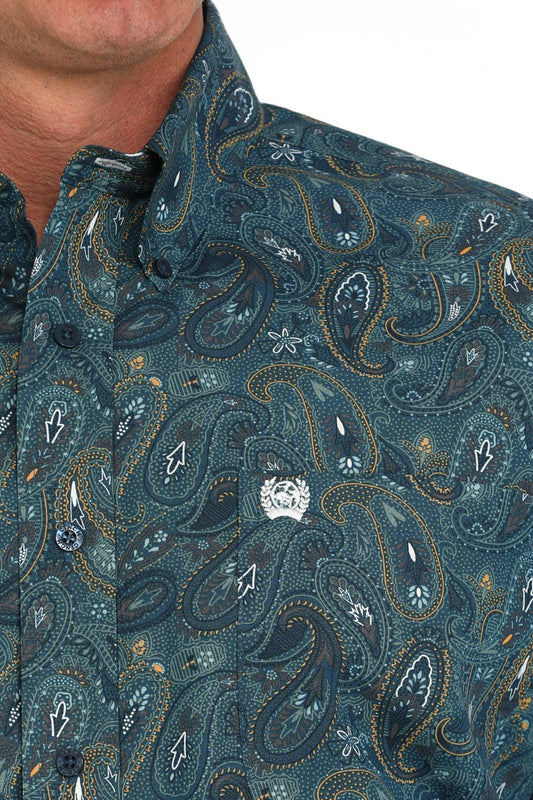 Cinch Mens Blue Paisley Print L/S Shirt - MTW1105888