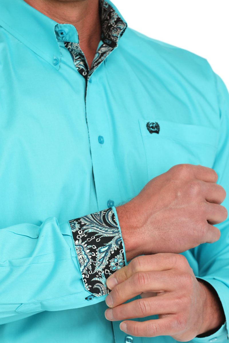 Cinch Mens Solid Turquoise L/S Shirt - MTW1105903