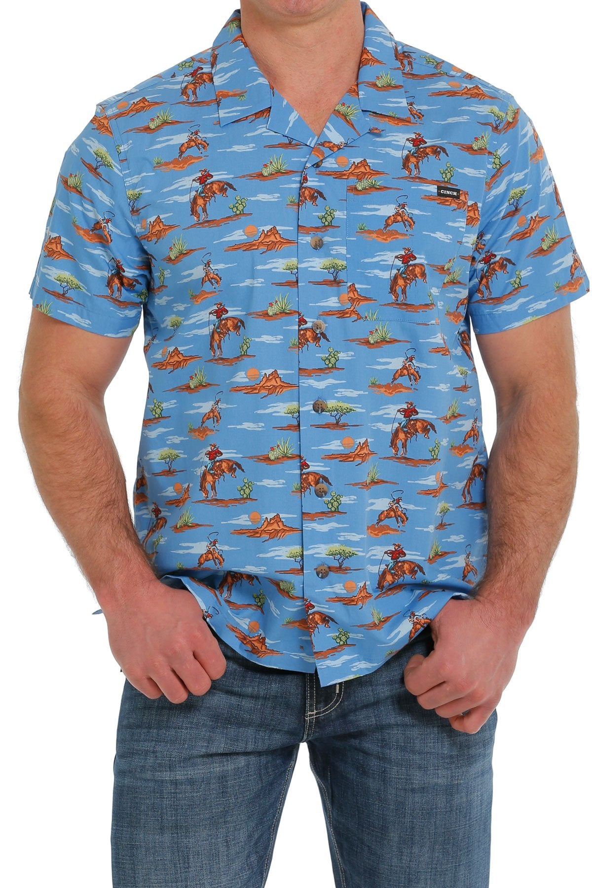 Cinch Mens Cowboy Print S/S Camp Shirt - MTW1401024