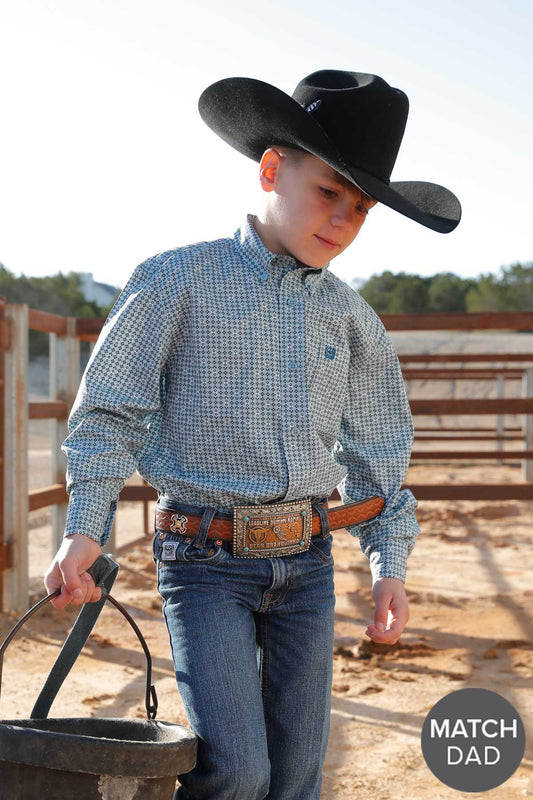 Cinch Boys Green Geometric Print Button Down Western Shirt