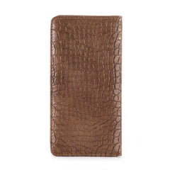 Montana West Mens Croc Print Bifold Long PU Leather Wallet Brown