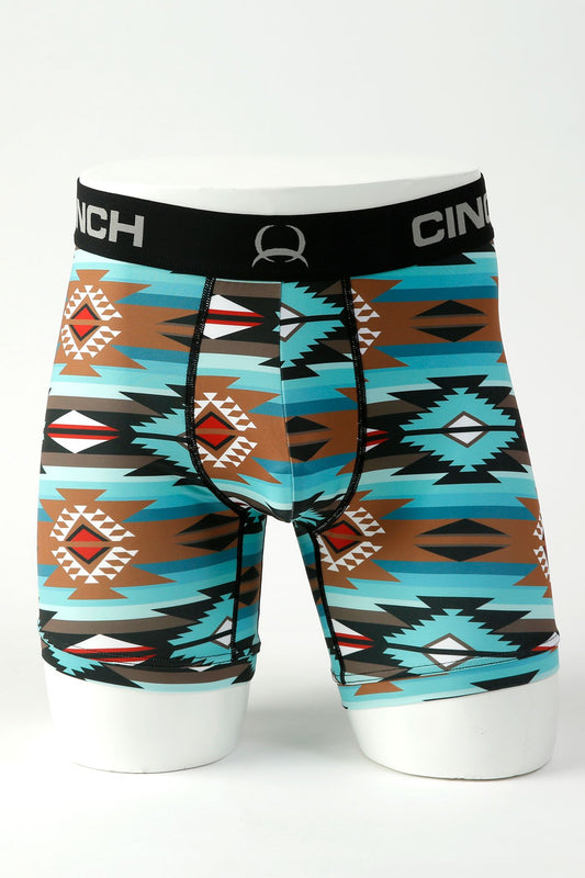 Cinch Mens 9" Southwestern Print Boxer Shorts - Aztec Turquoise - MXY6002030