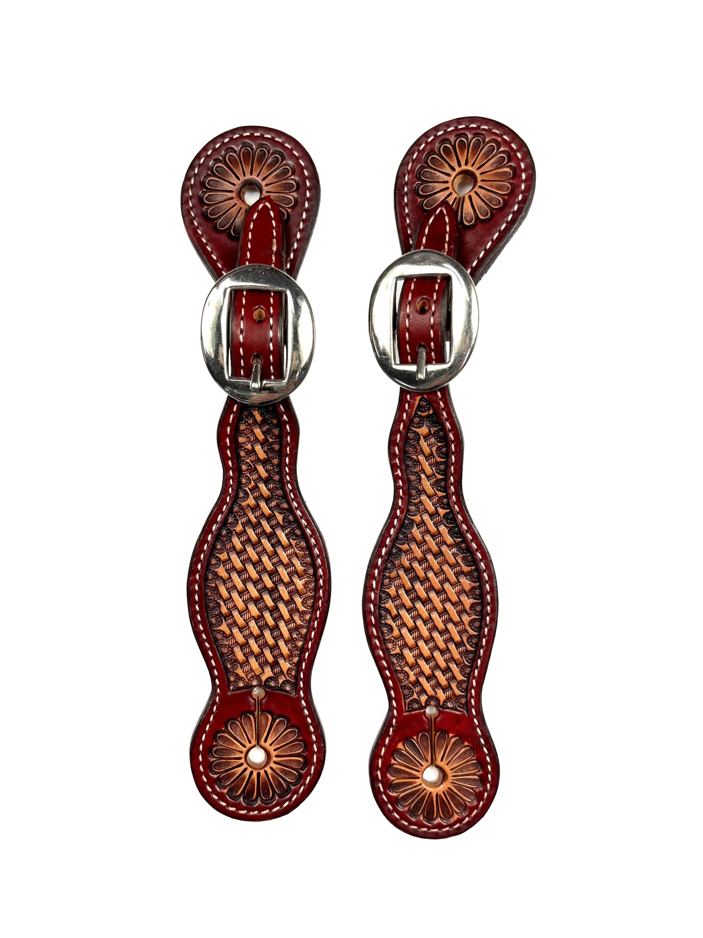 Ezy Ride Spur Strap with Basket Stamping - Burgandy/Chocolate - NE-S-2081