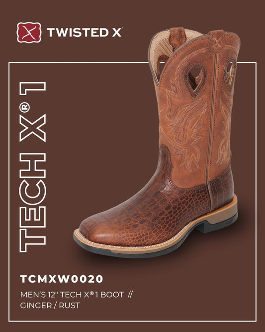 Twisted X Mens 12 Inch Tech X1 Boot - Ginger/Rust - TCMXW0020