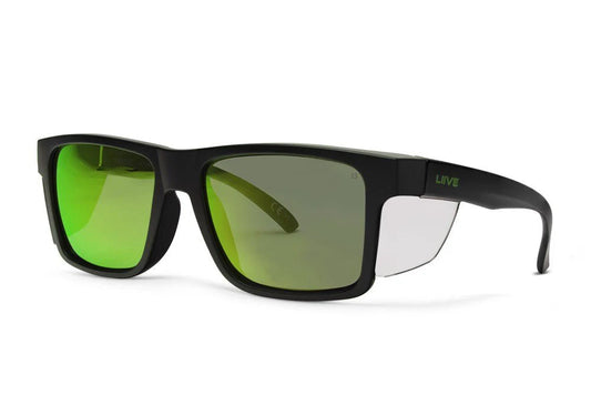 Liive Vision Polarised Sunglasses - Z Tradie Safety - Green Mirror Black Clear Blinker