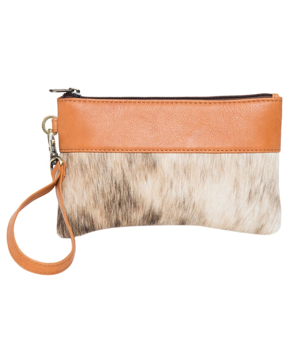 The Design Edge Wales Handy Cowhide Clutch - Tan and White Hairon - 71016 - Orange Leather