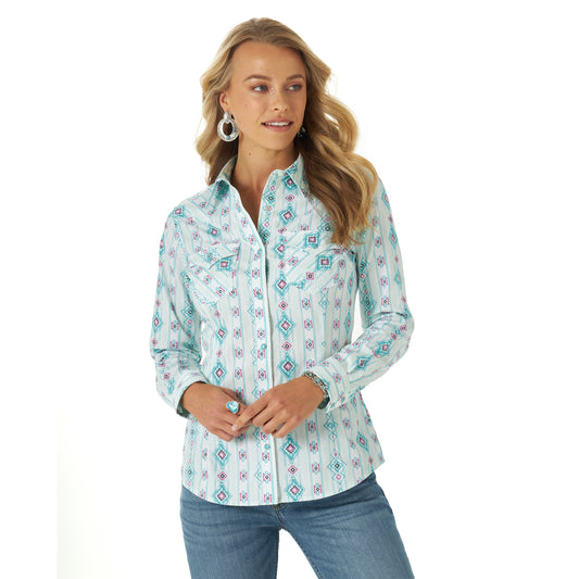 Wrangler USA Ladies Retro Vintage Western Shirt - Teal - 112315062