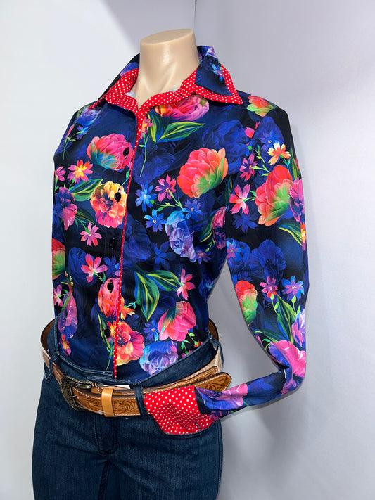 Netties Ladies Red Millie Fitted L/S Shirt