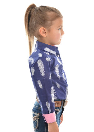 Pure Western Girls Feather Print L/S Shirt