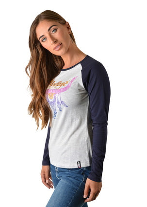 Bullzye Ladies Sunset Steer L/S Raglan Tee - B2W2506150-ON SALE