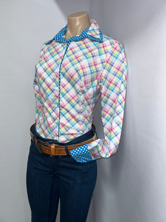 Netties Ladies Blue Annie Fitted L/S Shirt