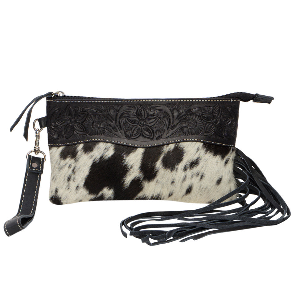 The Design Edge Tooled Salvador Tassel Clutch- AC44- Black/ White
