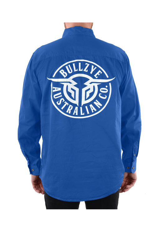 Bullzye Mens Half Placket Work Shirt - Cobalt - ON SALE