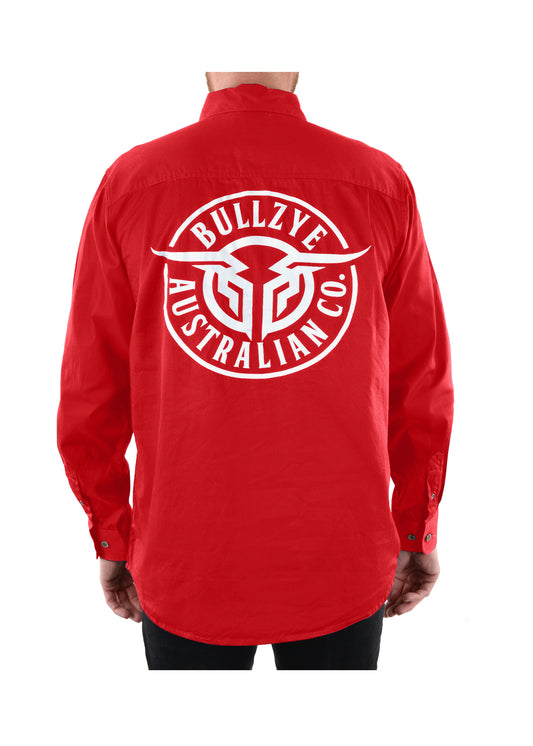 Bullzye Mens Half Placket Work Shirt - Red - ON SALE