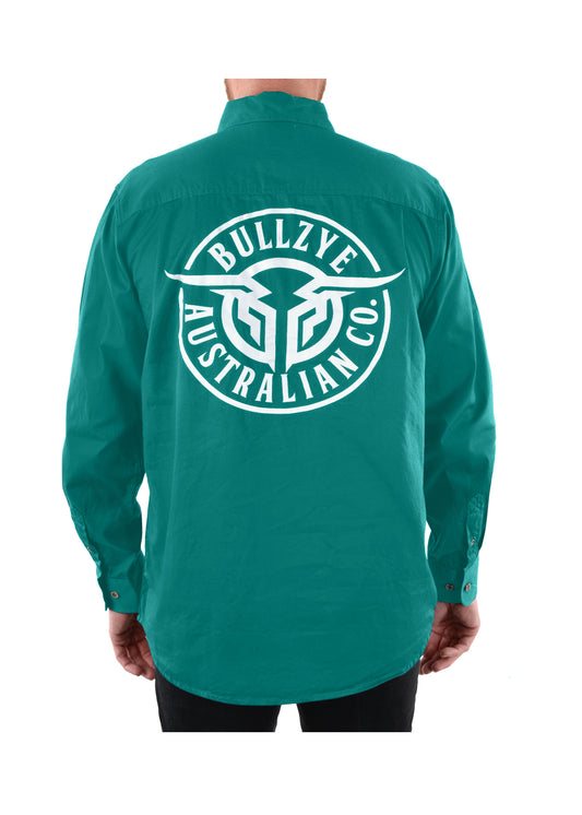 Bullzye Mens Half Placket Work Shirt - Green - ON SALE