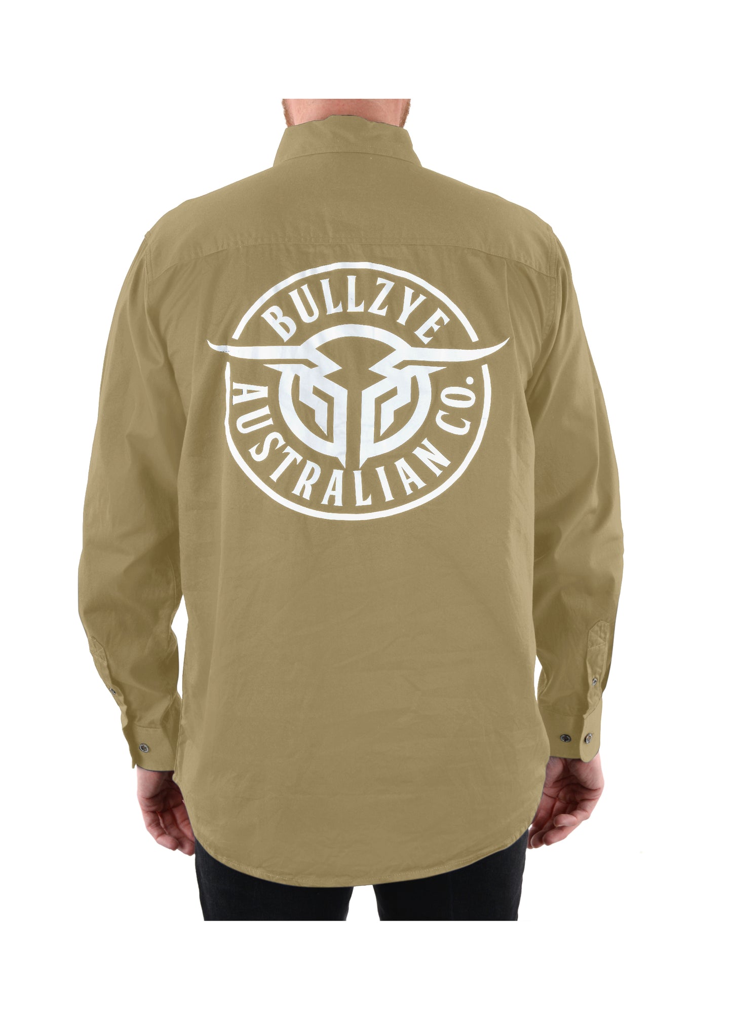 Bullzye Mens Half Placket Work Shirt - Khaki - B1S1101120 - ON SALE