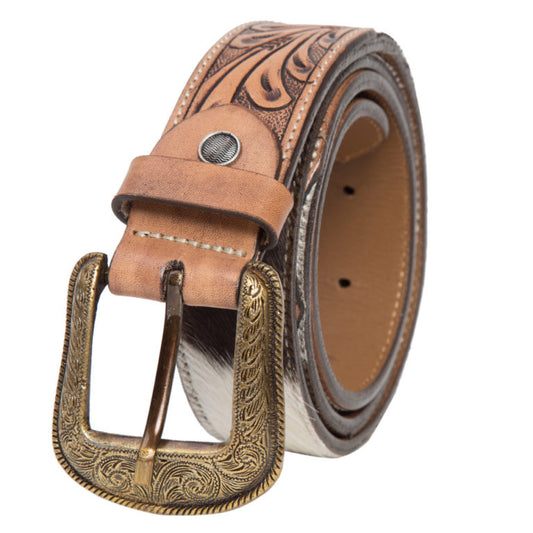 The Design Edge Ladies Tooled Cowhide Belt- 3 Colours