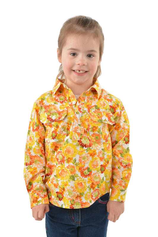 Hard Slog Kids Barbara Half Placket L/S Shirt - Yellow - H3W7101172