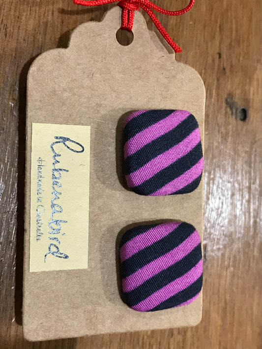Rubenabird Black and Purple Striped Fabric Earrings