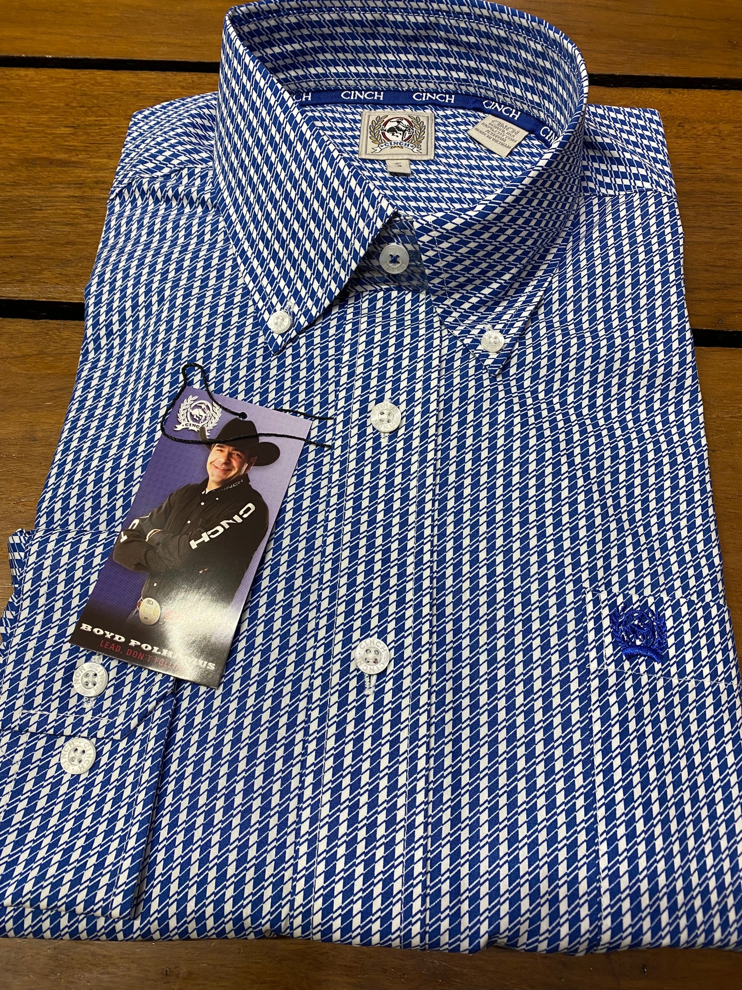 Cinch Mens Blue and White Print L/S Shirt
