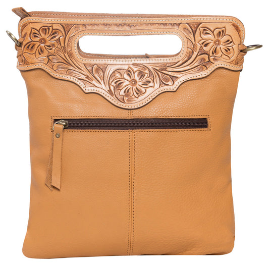 The Design Edge Leather Sling Cowhide Bag - Tan and White (without fringe)