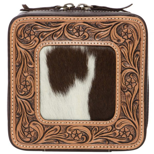 The Design Edge Brown and White Cowhide Jewellery Box with Tooling - JB2 - Brown and White