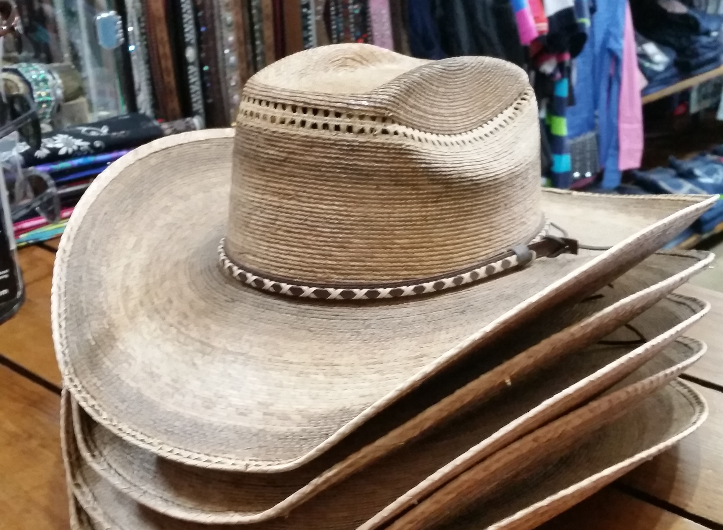 Outback Palm Leaf Hat with cross hat band Sheps Outfitters