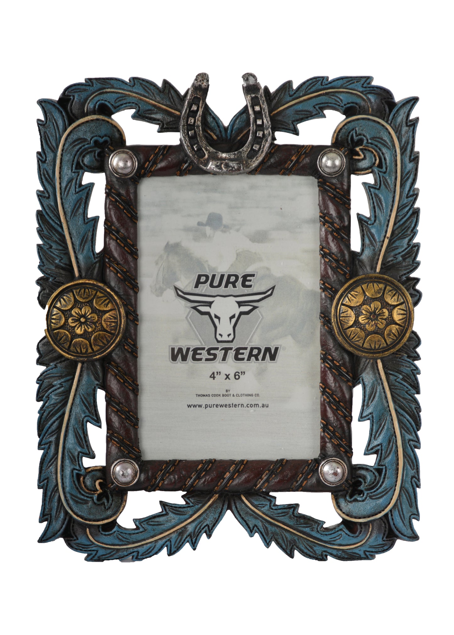 Pure Western Turquoise Leaf and Horse Shoe Picture Frame