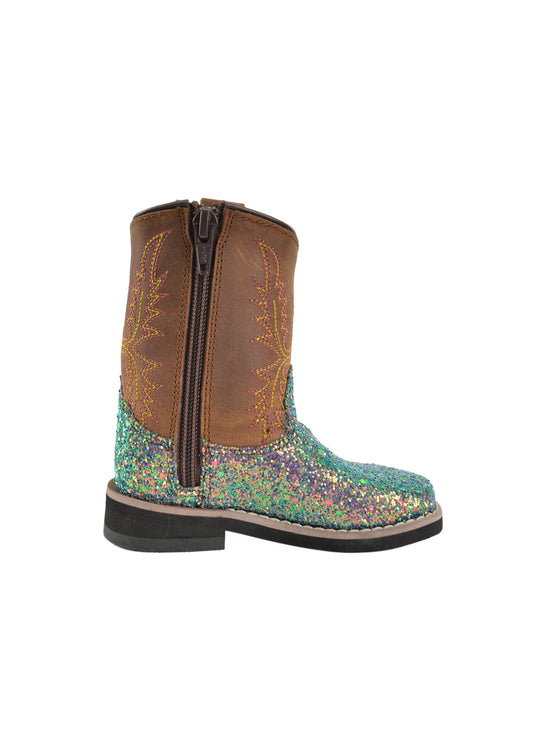 Pure Western Sadie Childrens Boot - Blue Glitter/ Brown - PCP78069C