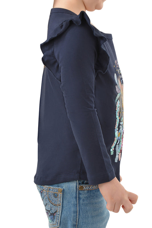 Pure Western Girls Jane Frill L/S Tee - Navy - P3W5526737