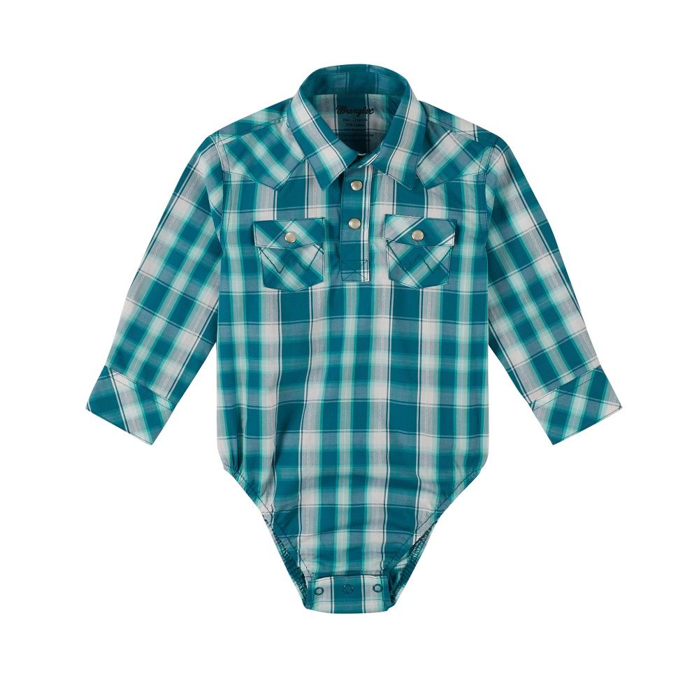 Wrangler Baby Boy Teal Check L/S Bodysuit Shirt – Sheps Outfitters