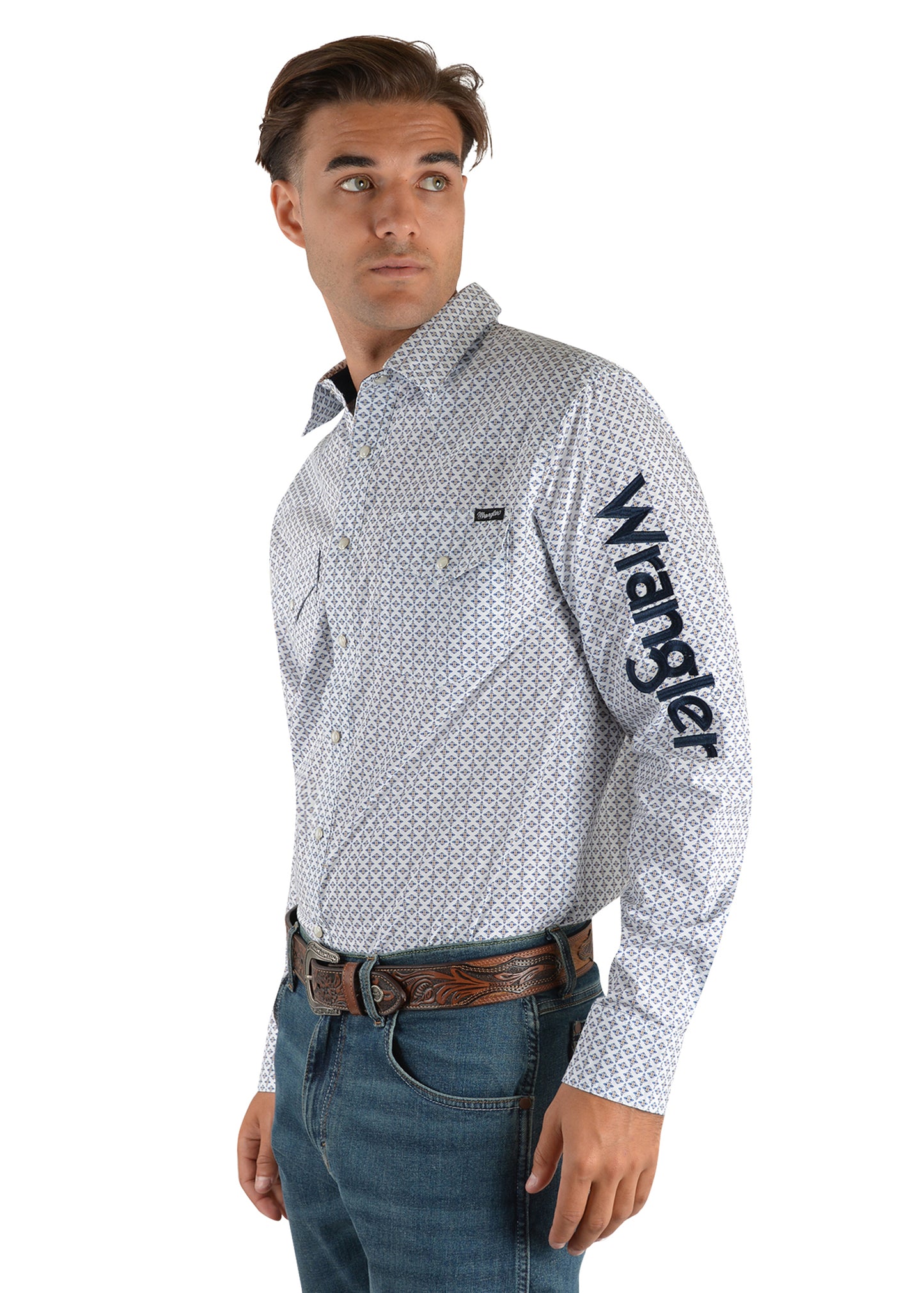 Wrangler Mens Daniel Print Logo Western Long Sleeve Shirt - X2S1111802