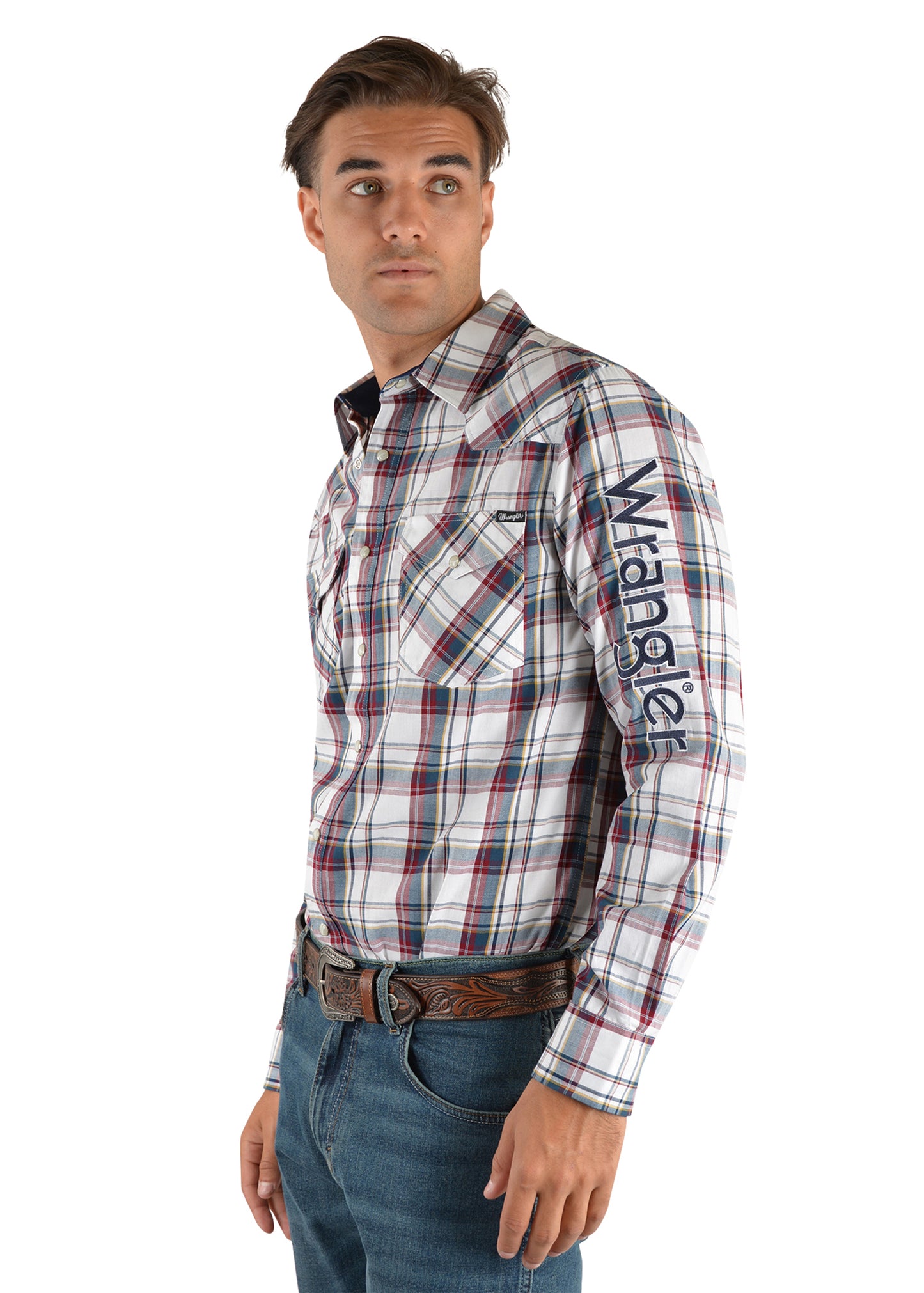Wrangler Men’s Lawson  Check Logo Western Long Sleeve Shirt - X2S1111803